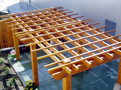 Top view of a pergola built on a commercial property in Nanaimo